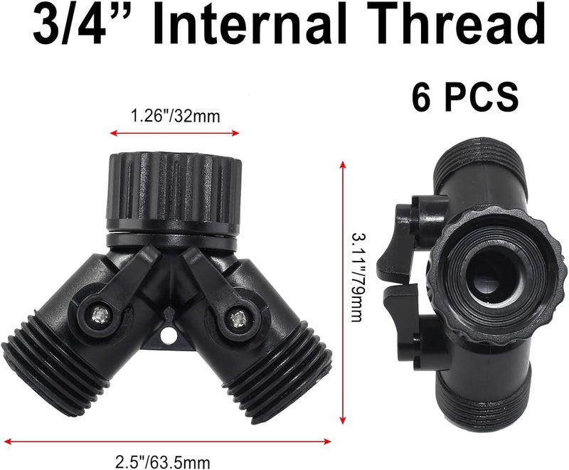 Rierdge 6 Pcs 2 Way Hose Adapter Y Valve Garden Hose Connector Non Rust Spigot Faucet Adapter, 3/4 Garden Hose Y Connectors Plastic Hose Splitter with Faucet Watering Shut Off Valves (Black) - Image 2